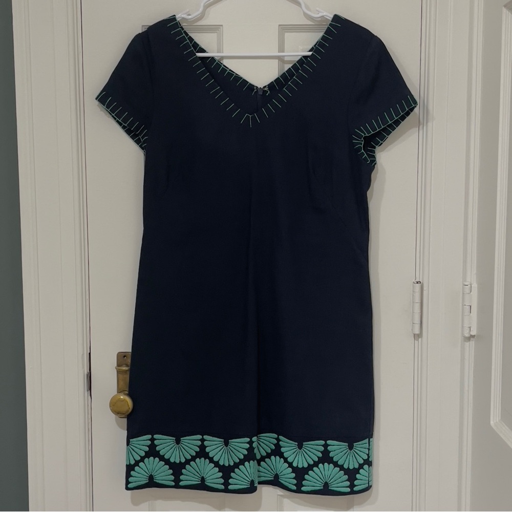 Vineyard Vines Navy Blue Embroidered Linen Blend Dress – Size 8